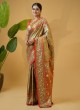 Golden And Red Embroidered Kanjivaram Silk Wedding Saree